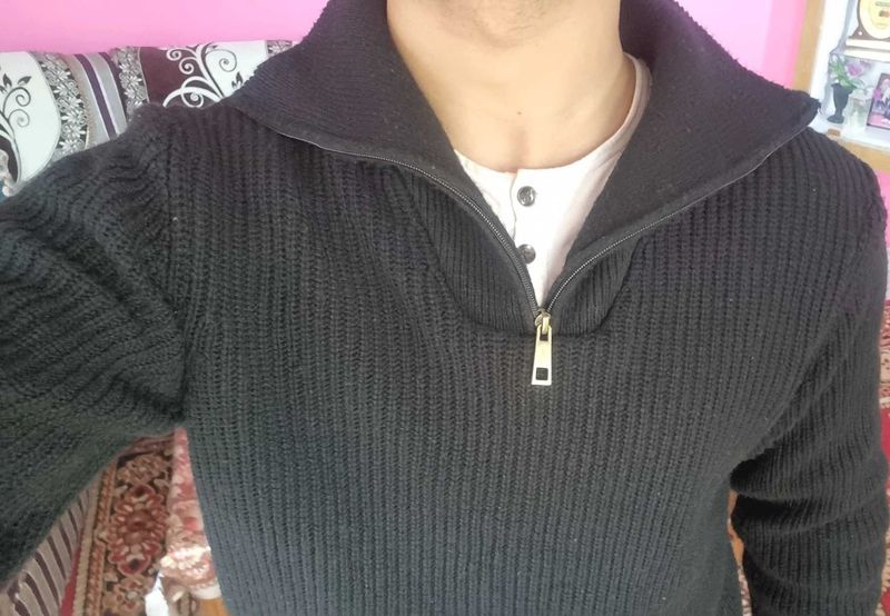 Men's Black Quarter Zip Sweater