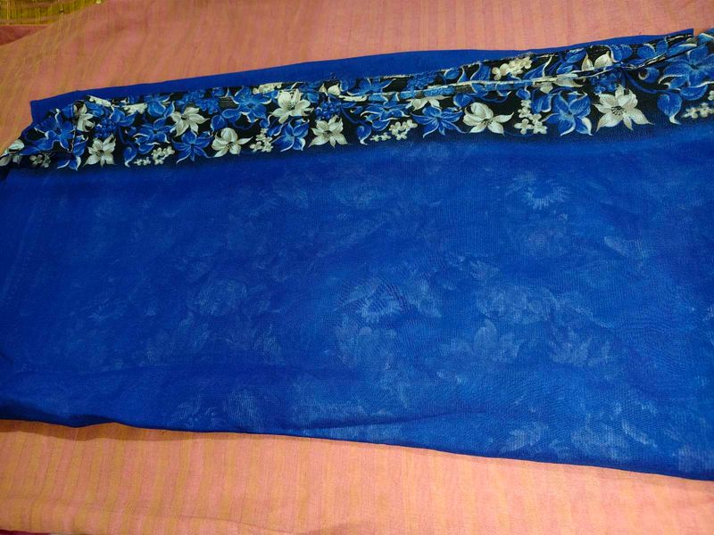 Vibrant Blue Saree with Floral Border