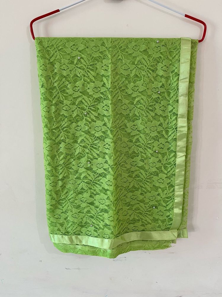 Lime Green Lace Saree with Embellishments