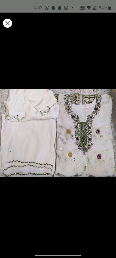 COMBO  2 SUIT SETS, pink sequence and white sequence and work.