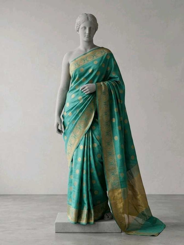 Elegant Teal Saree with Gold Border