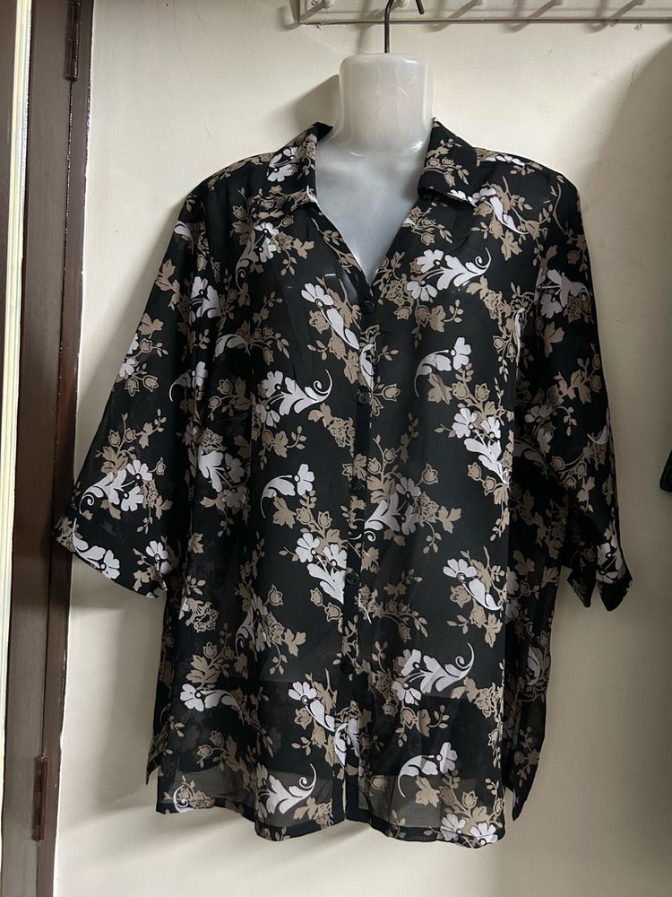Chic Black Floral Print Shirt