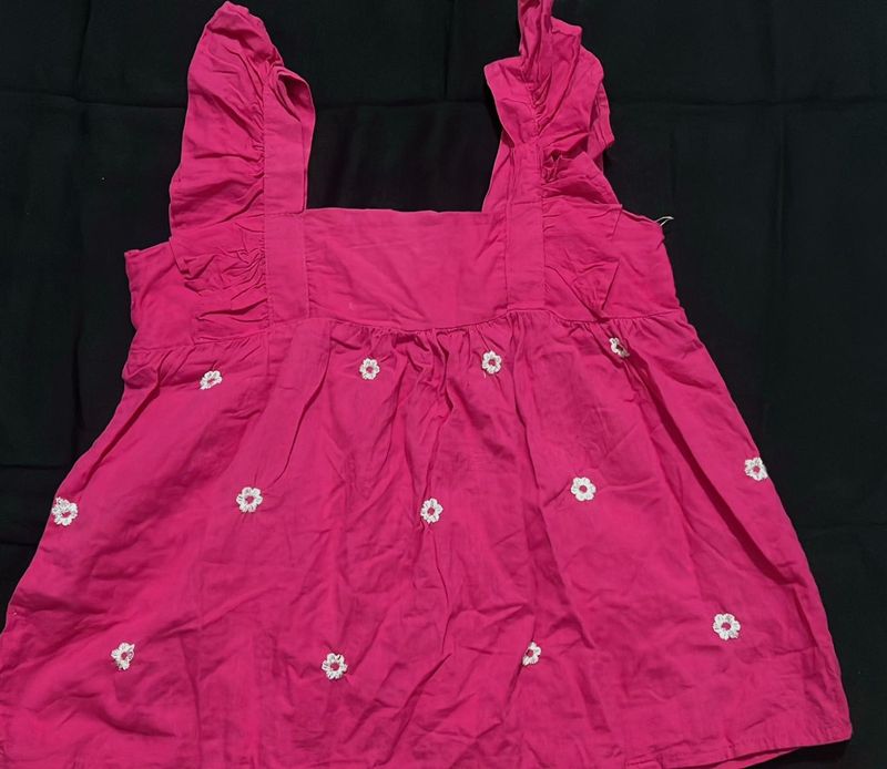 Charming Pink Top with Floral Embroidery