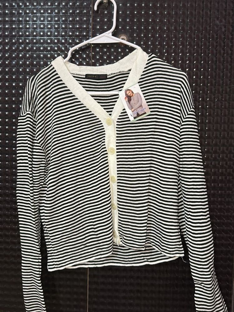 Striped V-Neck Cardigan