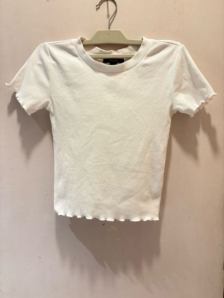 White Lettuce Hem  Ribbed T-Shirt