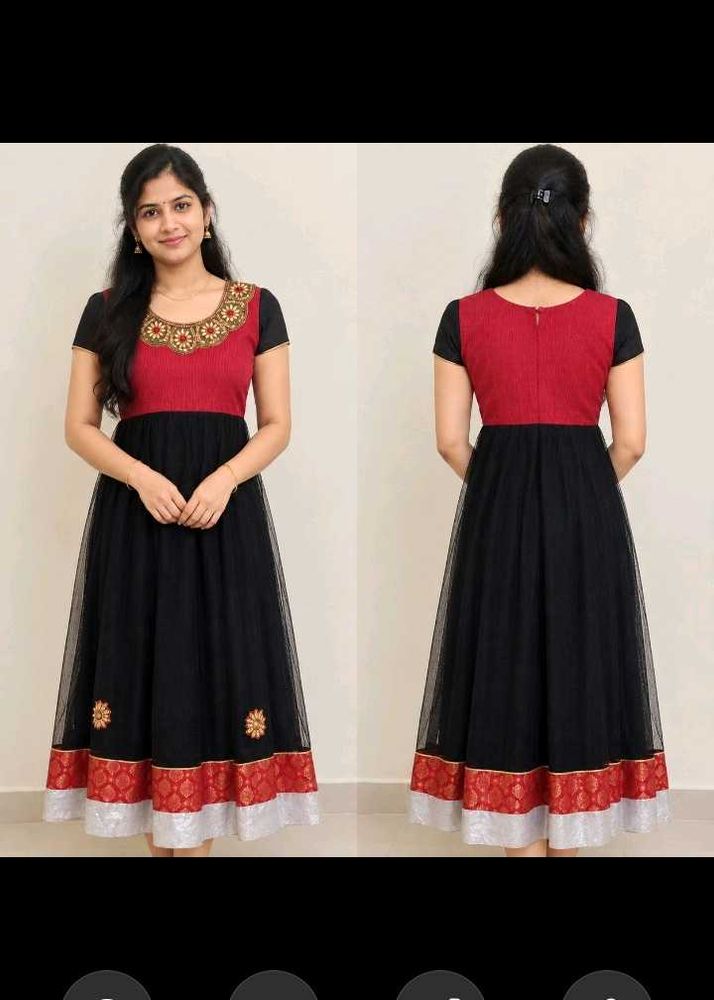 Elegant Black &amp; Red Anarkali Gown
