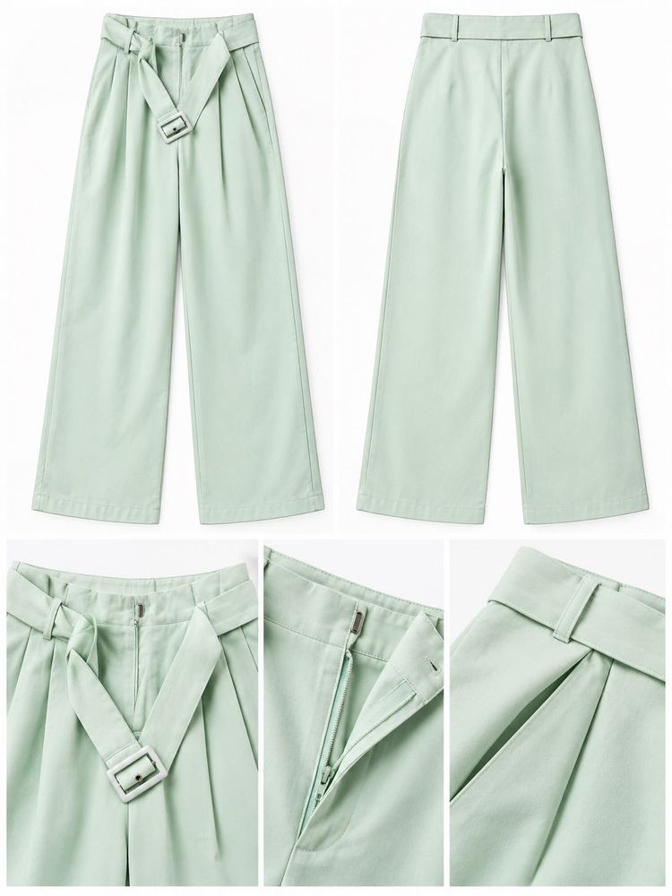 Light Green Wide Leg Pants with Belt