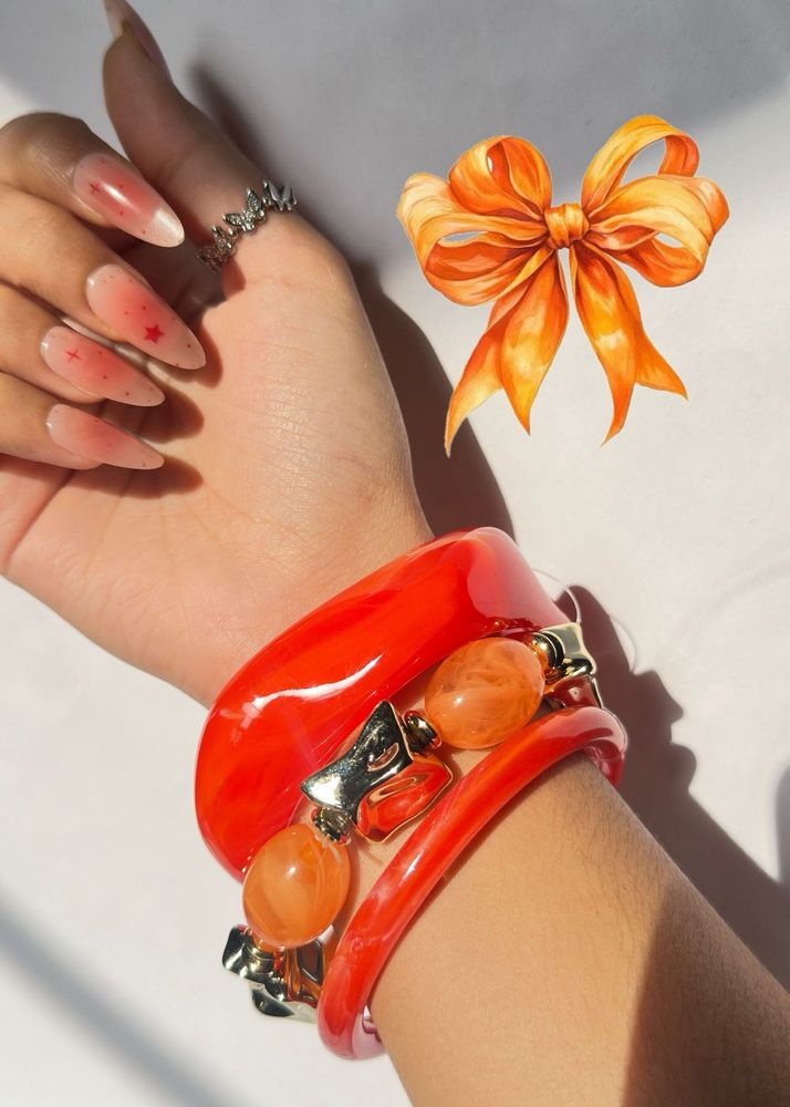 Vibrant Orange &amp; Gold Charm Bracelets