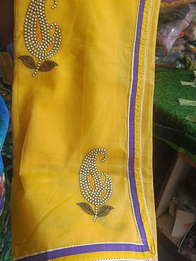 Yellow Embroidery design saree