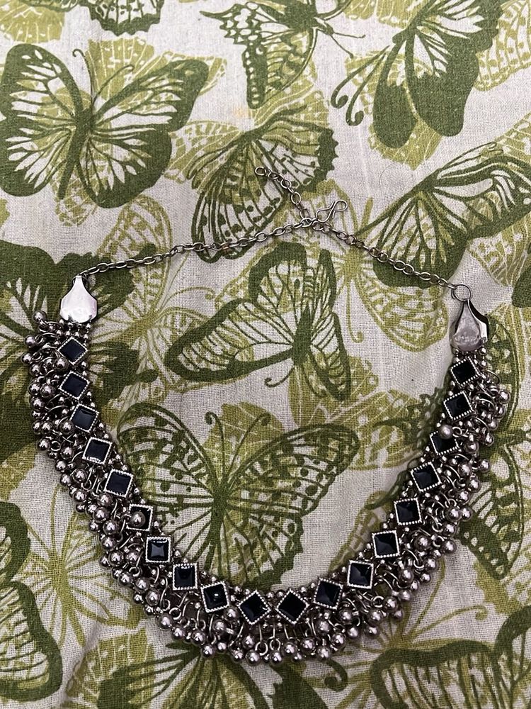 Silver Oxidized Choker Necklace