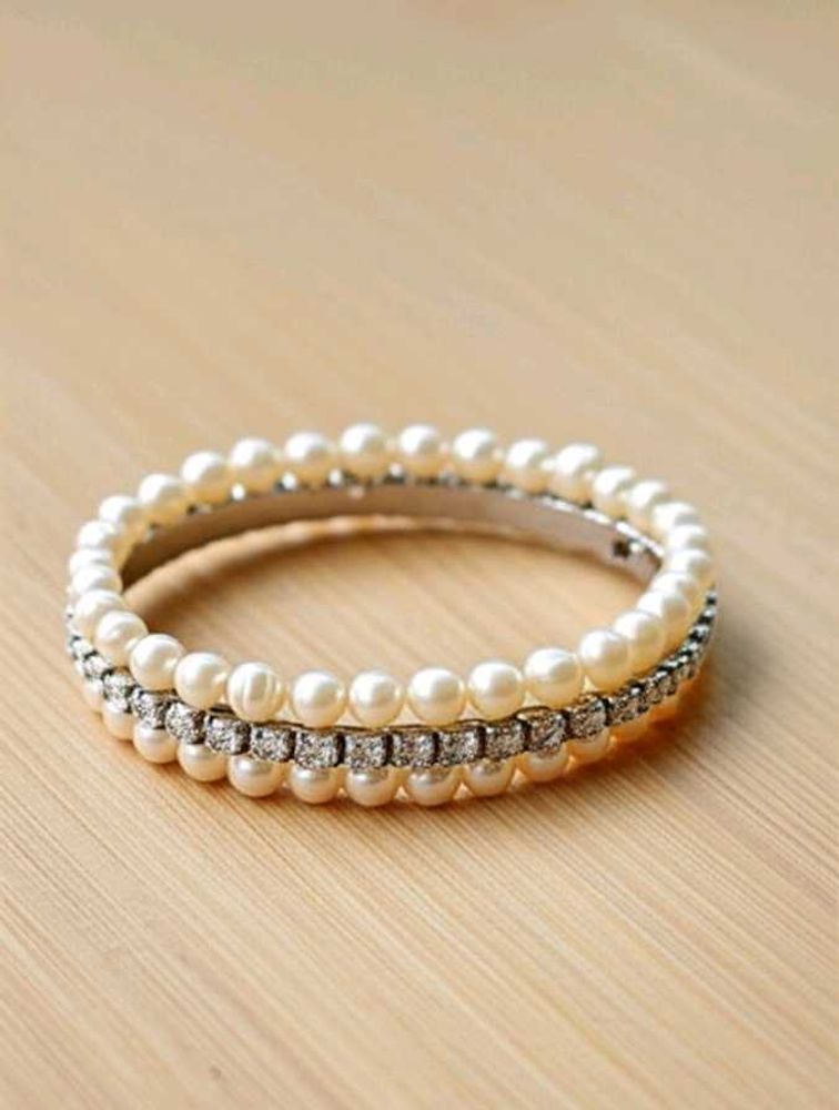 Pearl &amp; Rhinestone Bangle Bracelet