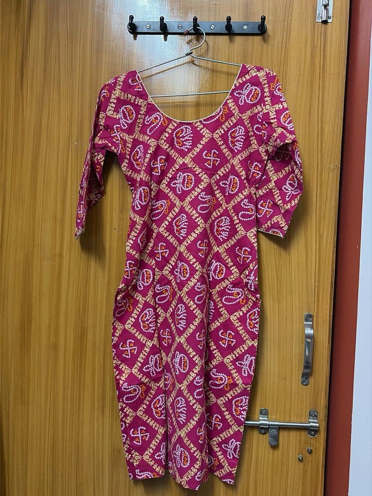 Stylish Pink Bandhani Kurta
