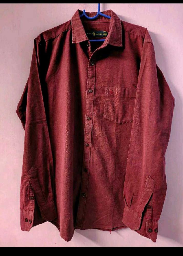 Men's Burgundy Long Sleeve Button-Up Shirt