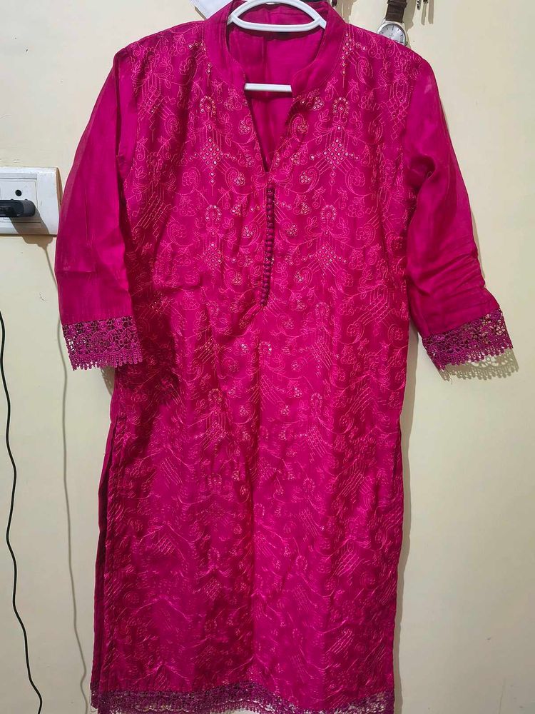new Vibrant Pink Embroidered Kurta set