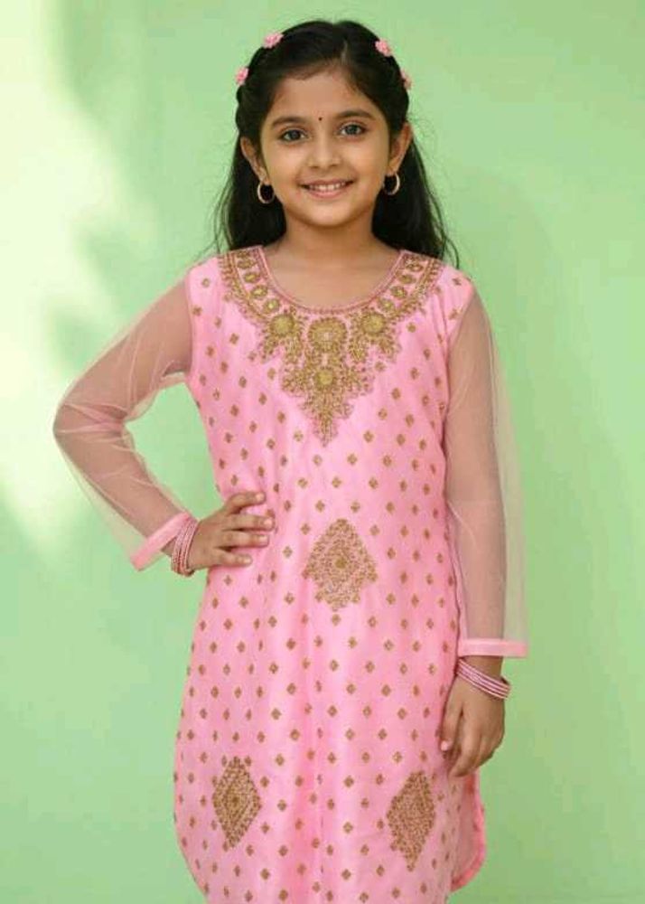 Pink Embroidered  set kurta farara dupatt