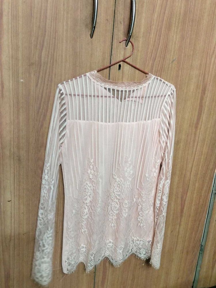 Peach Colour Top Net &amp; Lycra Material Mix