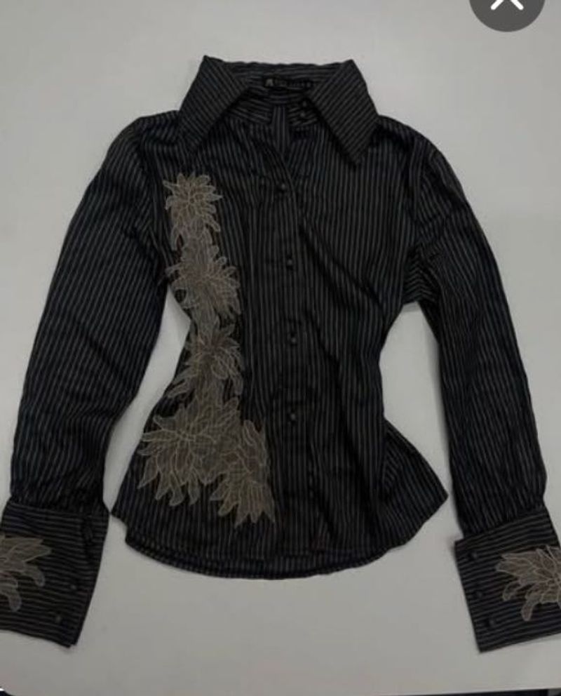 y2k Chic Striped Embroidered Button-Up Shirt