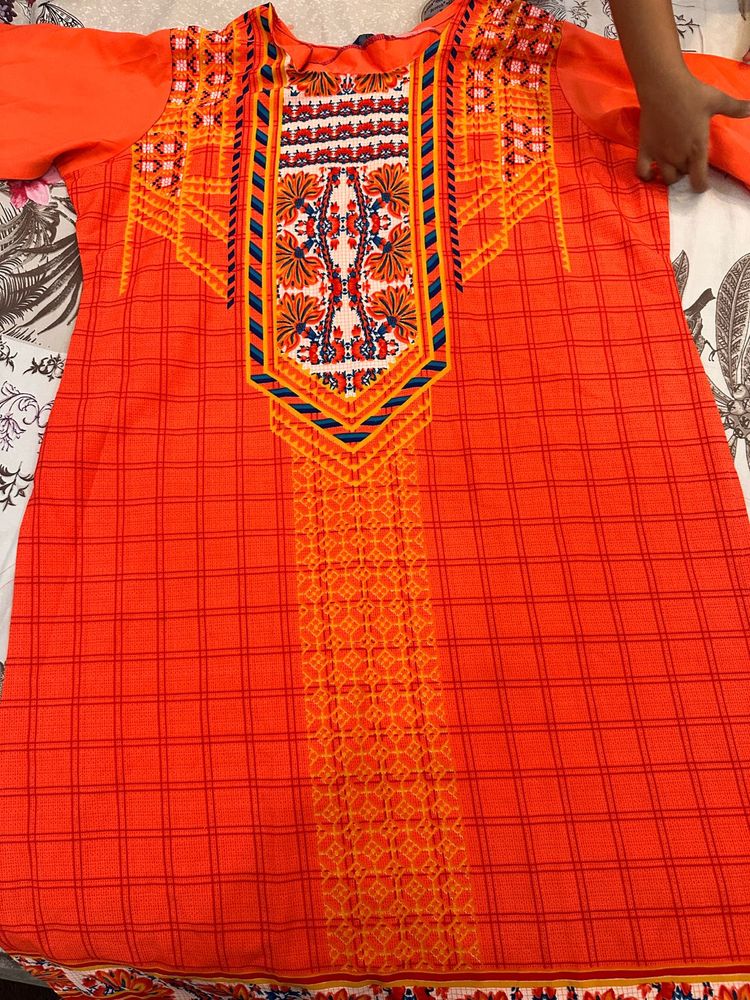 Vibrant Orange Embroidered Kurta