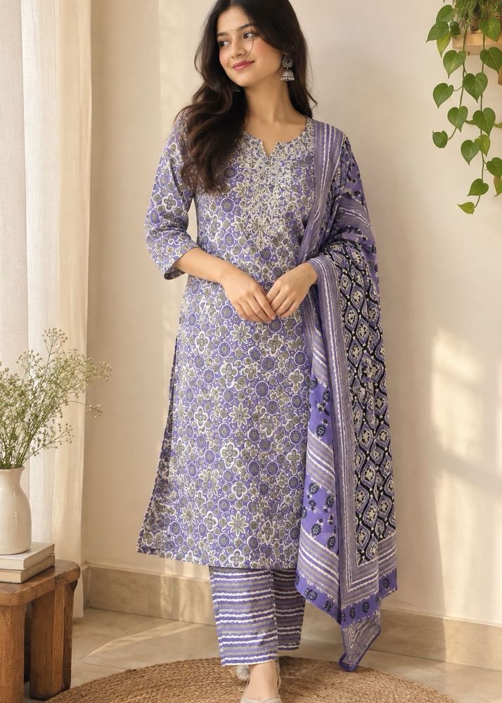 Beautiful Lavender Floral Print Kurta Set “M”