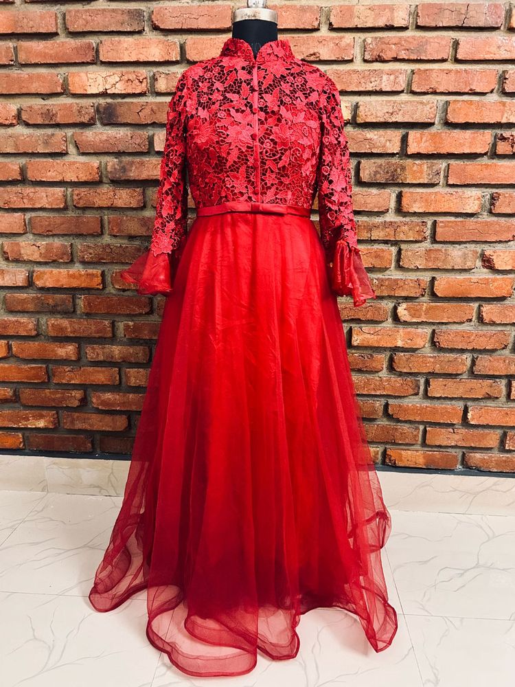 Elegant Red Lace Gown