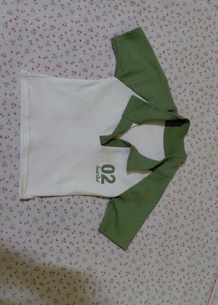 White &amp; Green Raglan T-Shirt