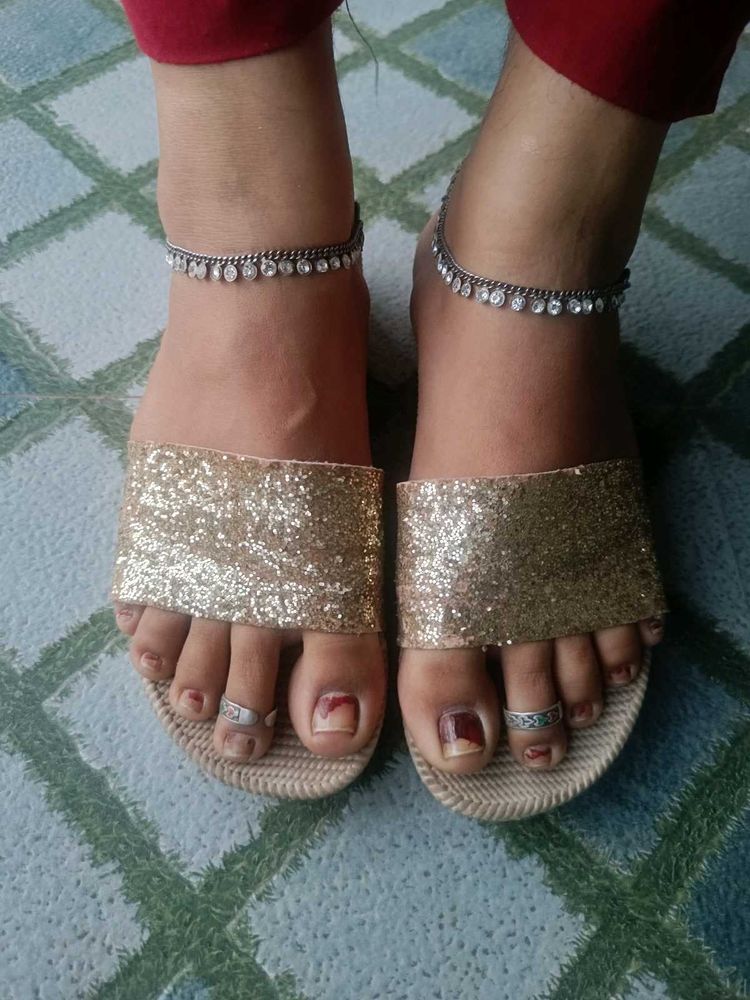 Sparkly Gold Slip-On Sandals