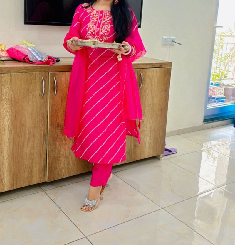 Pink Striped Kurta Set