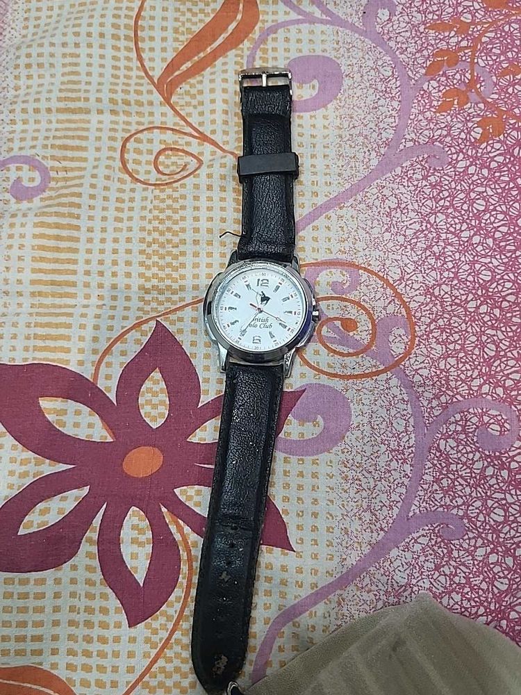 Classic Black Leather Strap Watch