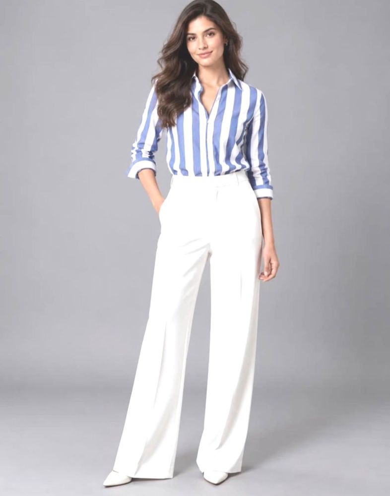 Classic Striped Shirt with Wide-Leg Trousers