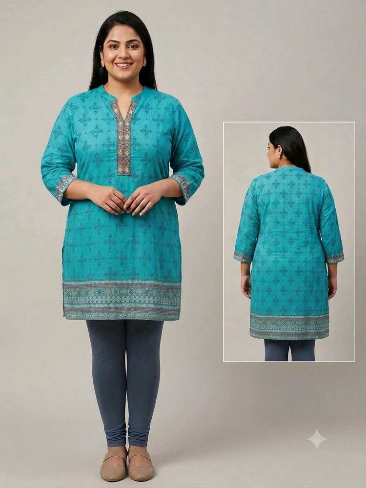 Cyan Printed Daily wear Kurta