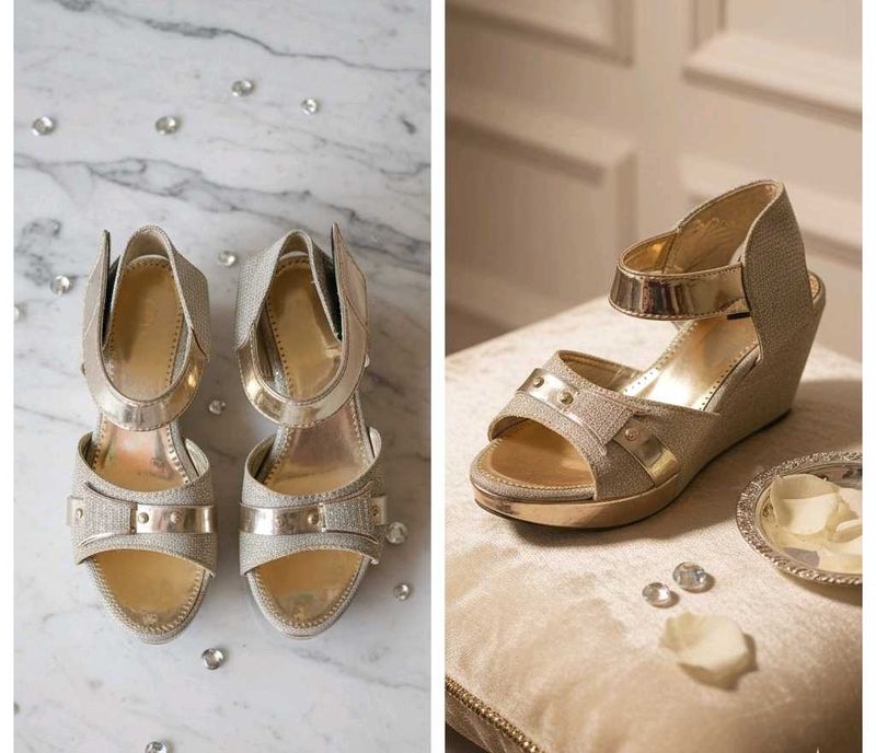 Sparkly Gold Wedge Heels