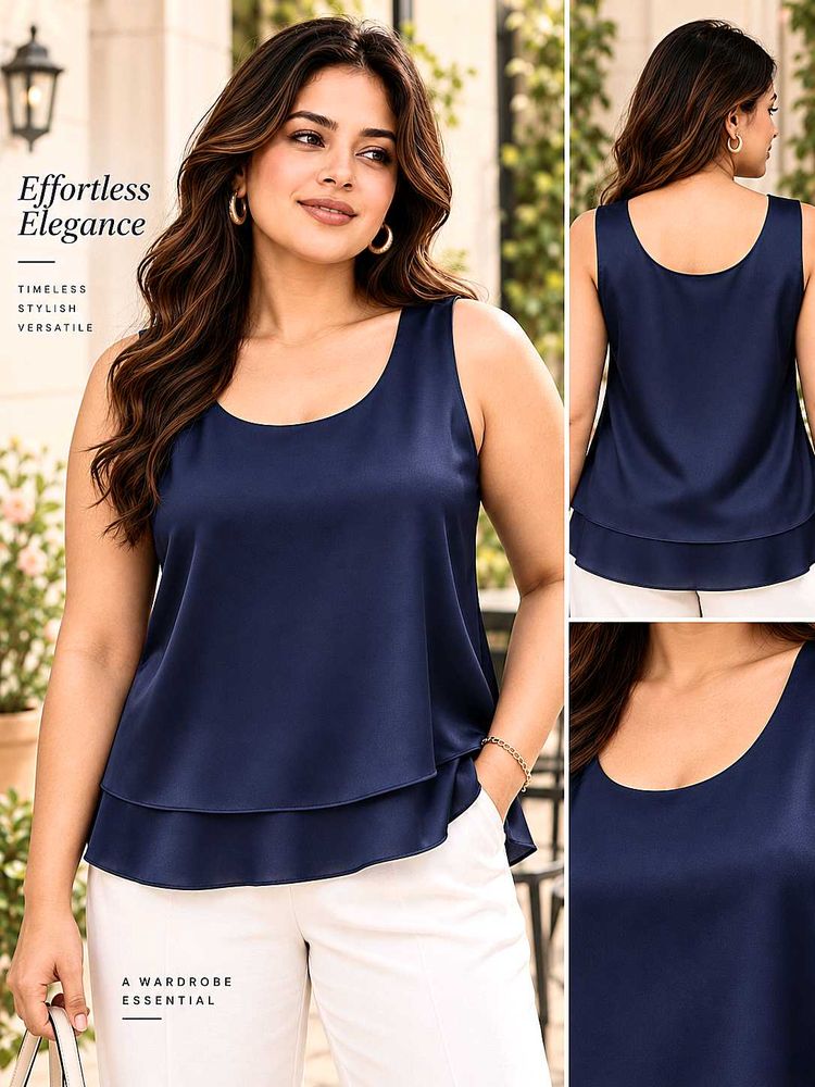 Elegant Navy Blue Layered Tank Top