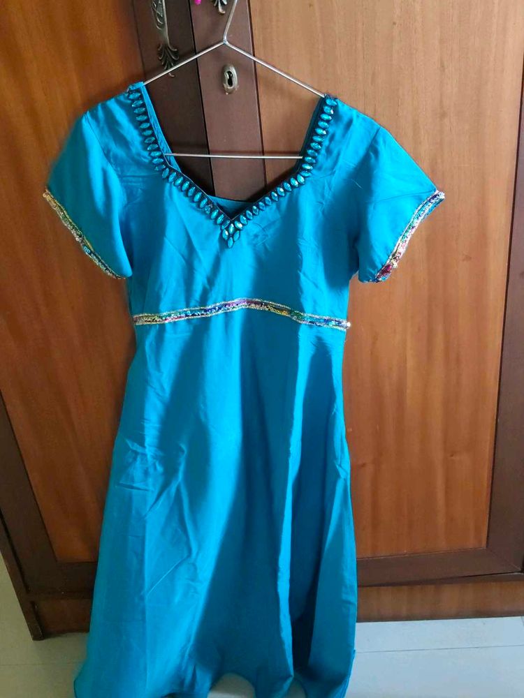 Turquoise Blue Embroidered Anarkali Dress