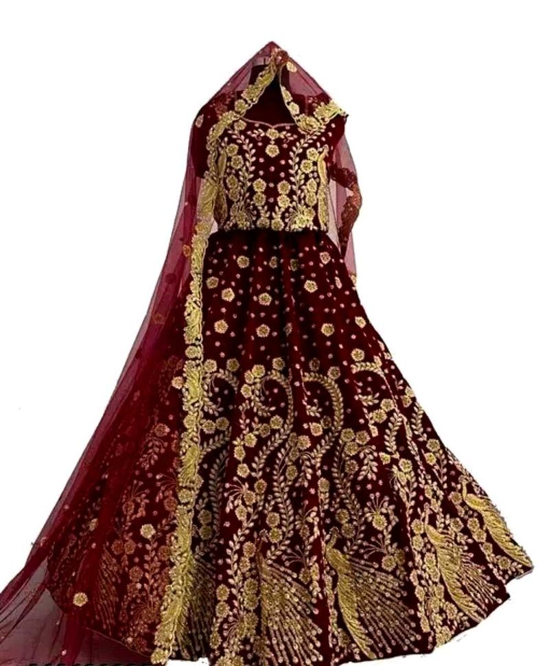 Elegant Velvet Peacock semi stitched Lehenga Set