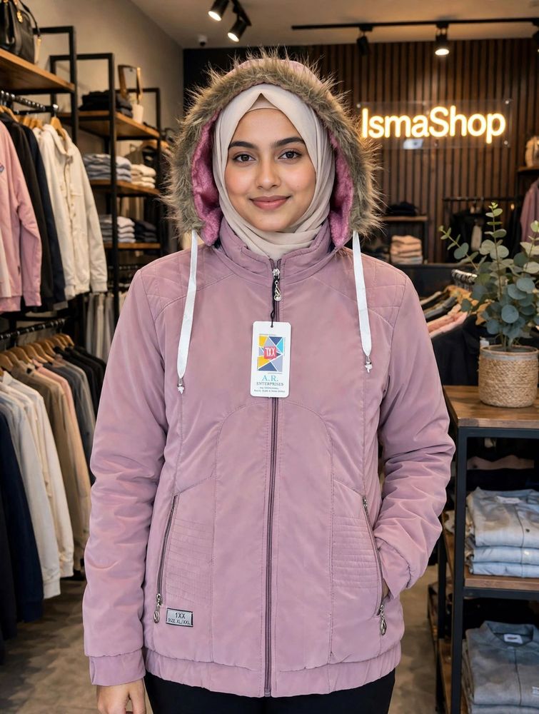 Chic Pink Puffer Jacket with Fur Hood