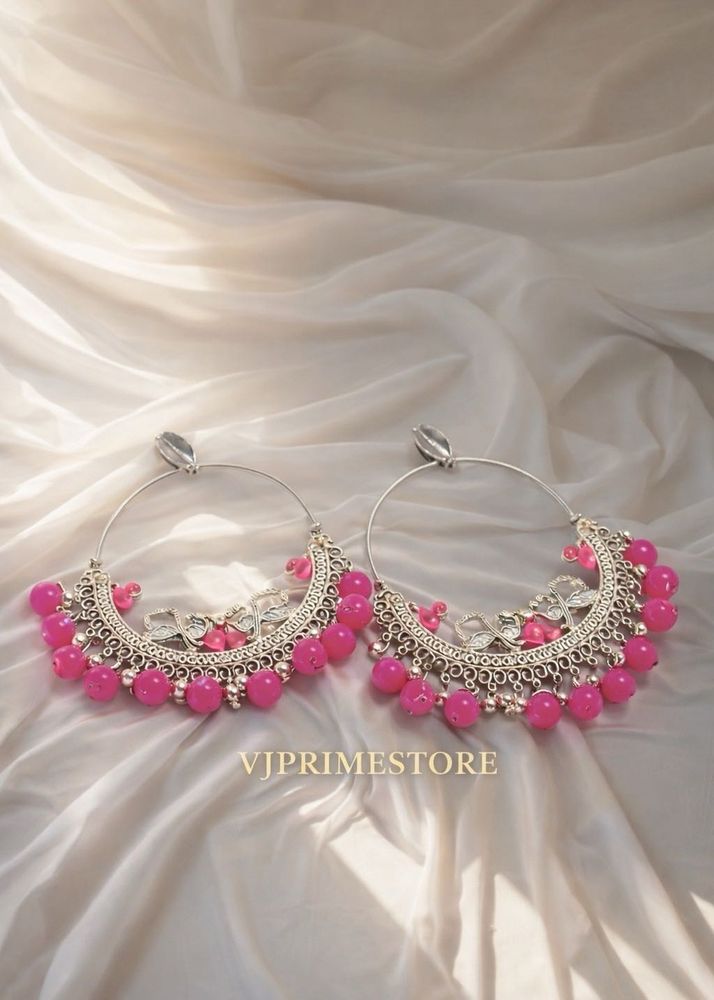 Stunning Pink Beaded Hoop Earrings