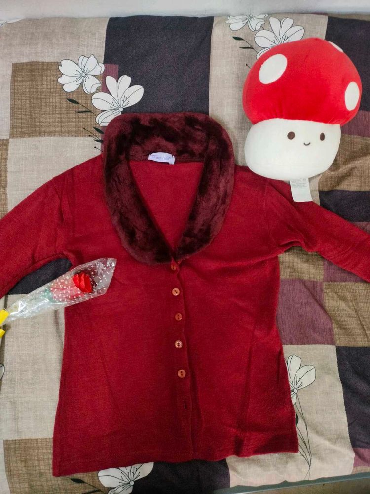 🍄Cozy Red Robe with Fur Collar🏵️