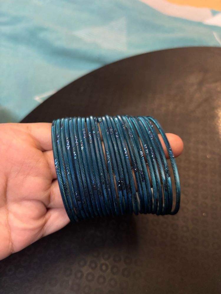 Beautiful Dark Blue Glitter Bangles Set