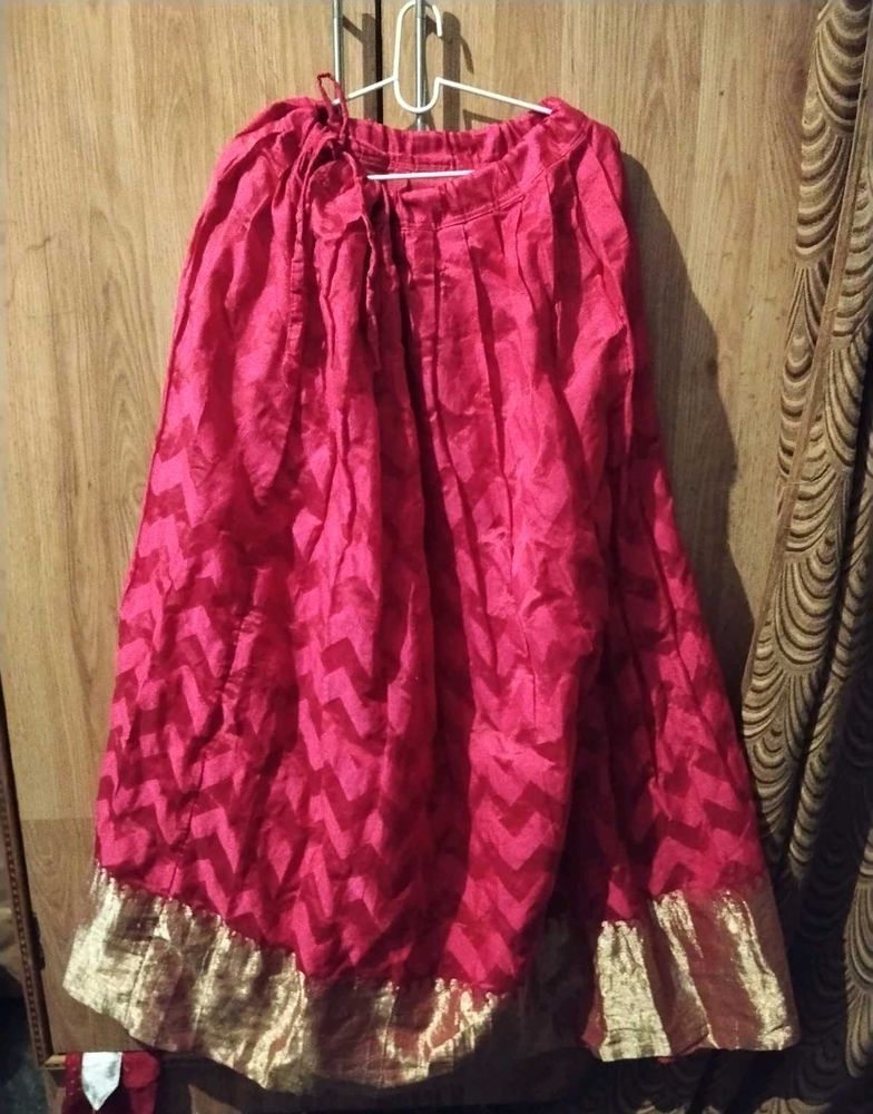 hot pink golden zari ethnic skirt