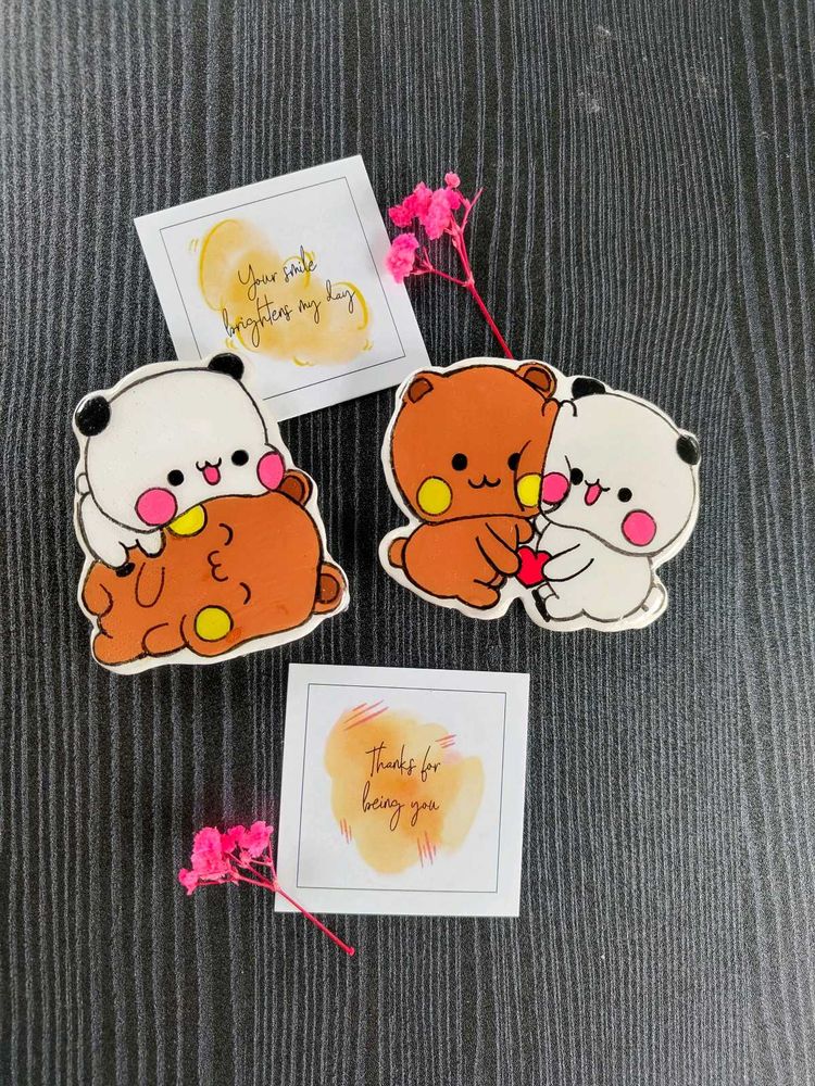 2× Cute Large Dudu Bubu 🤍🤎 Magnets