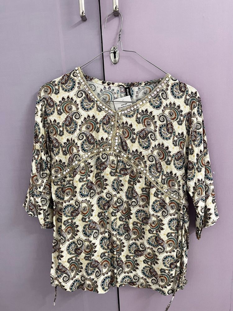 Boho Paisley Print Embellished Kurta