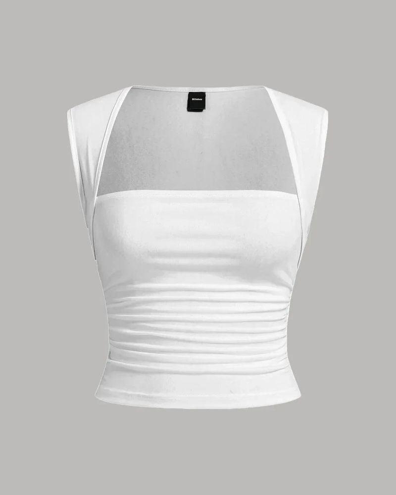 white Square Neck Structured Sleeveless Top