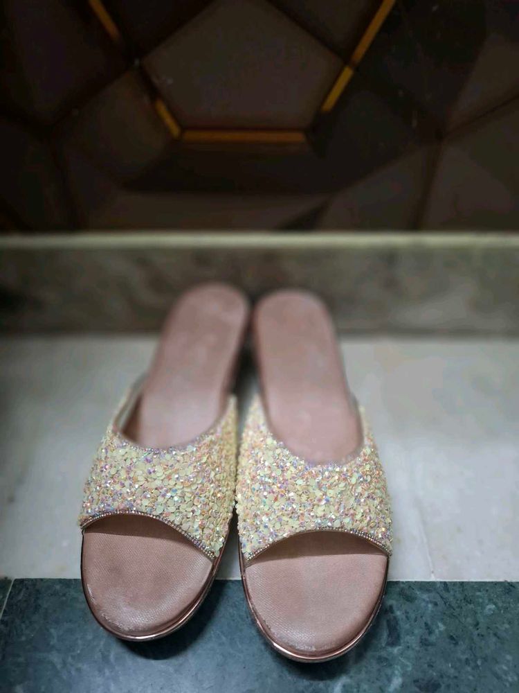 Shimmering Sequin Open-Toe Heels