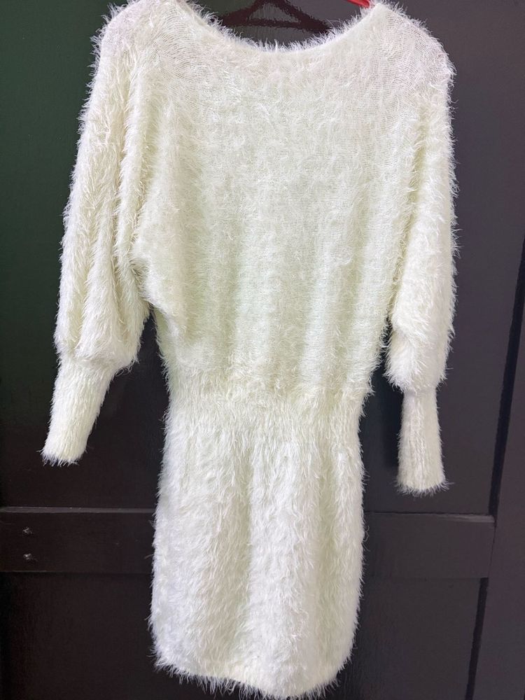 Cozy Fuzzy White Dress