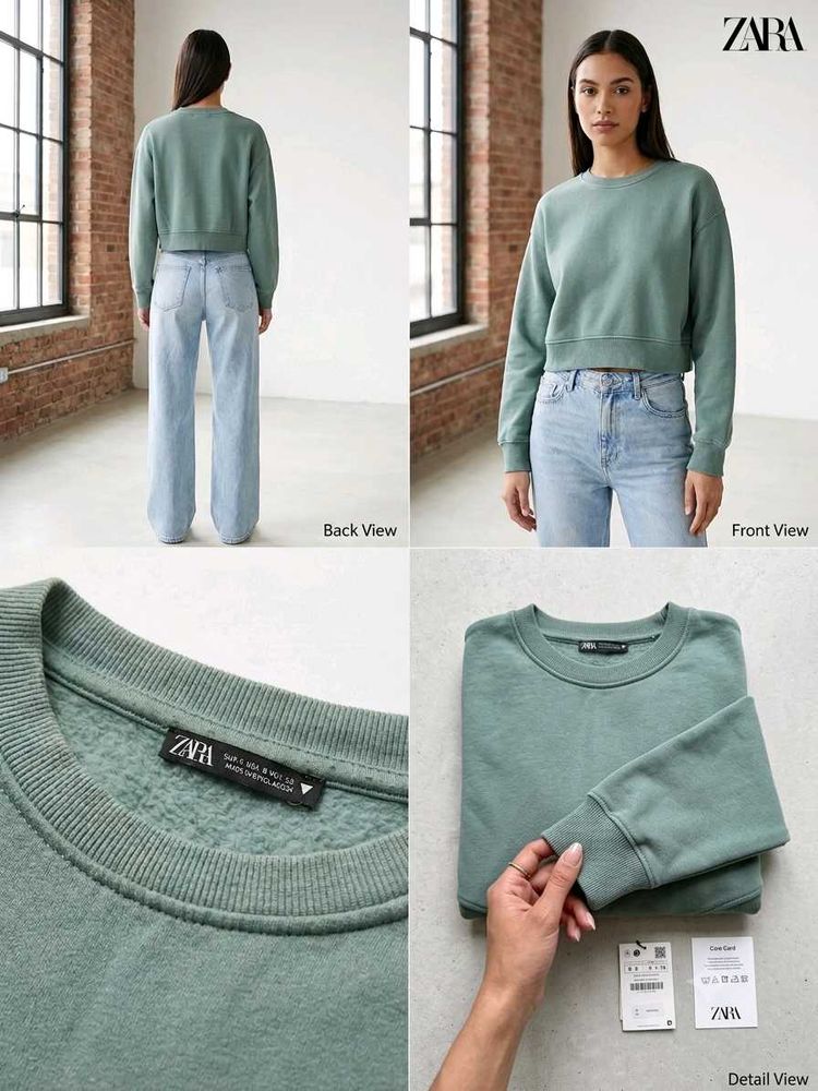 Zara Green Cropped Sweatshirt