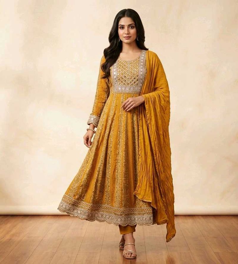 Elegant Yellow Anarkali Kurta Set🎉🥳 Diwali sale