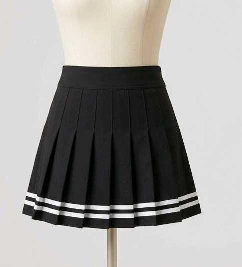 Black Pleated Mini Skirt with Stripes