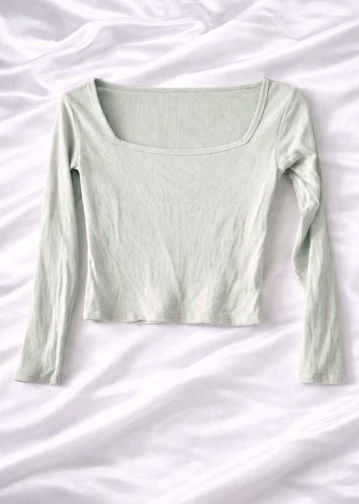 Mint Green Square Neck Long Sleeve Top 💚