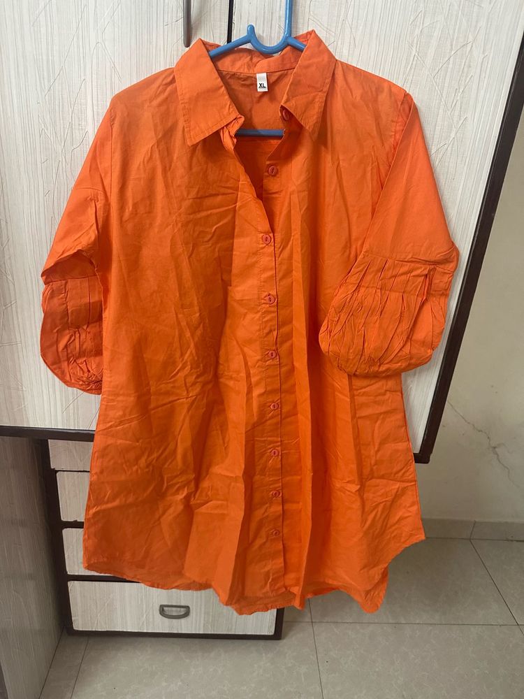 Vibrant Orange Button-Up Shirt