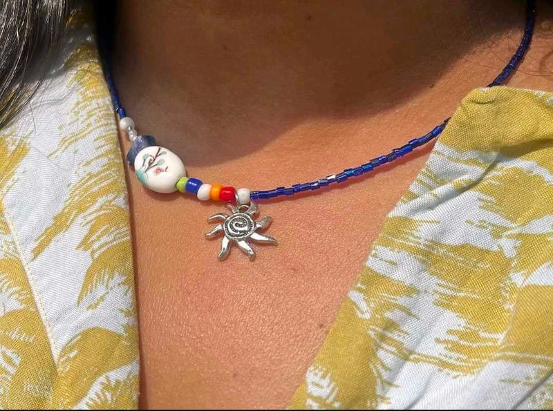 Boho Beaded Sun Charm Necklace